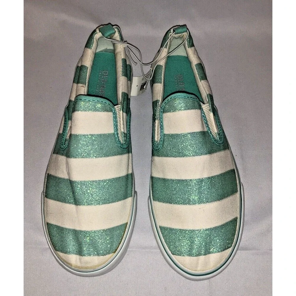 New Old Navy Shoes Canvas Slip-on  Loafers Girls Size 4 striped green